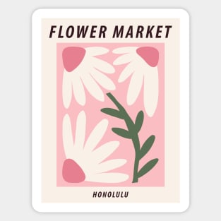 Flower market, Honolulu, Cute pink art print, Exhibition, Aesthetic poster, Botanical Sticker